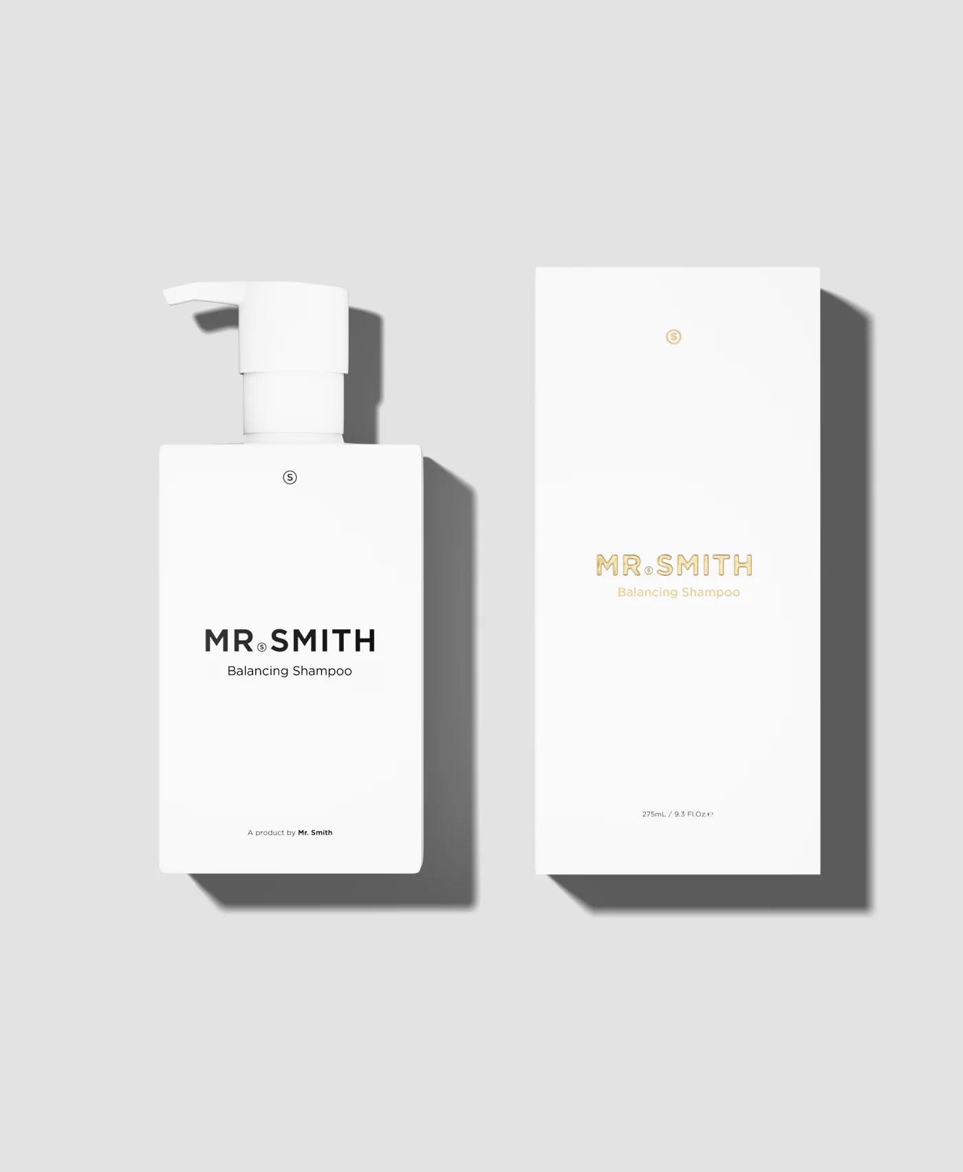 MR. SMITH shampoo bottle and box on a light gray background