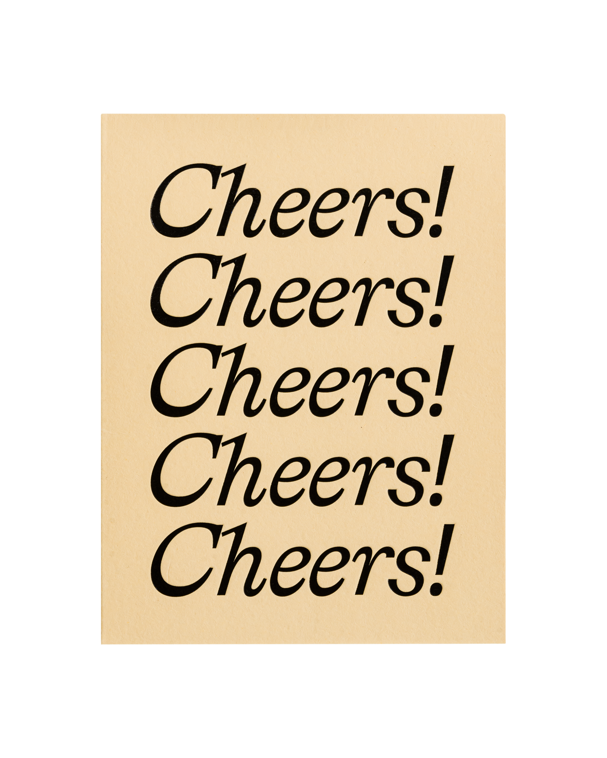 Wooden sign with 'Cheers! Cheers! Cheers! Cheers! Cheers!' text on a beige background