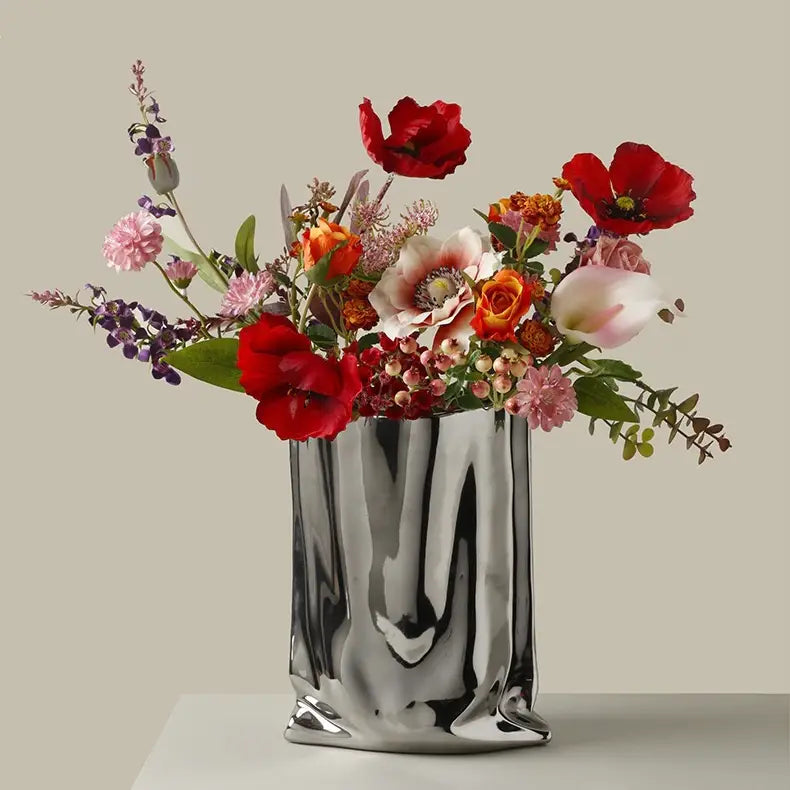 Paper Bag Ceramic Vase - Silver "Le Papier"