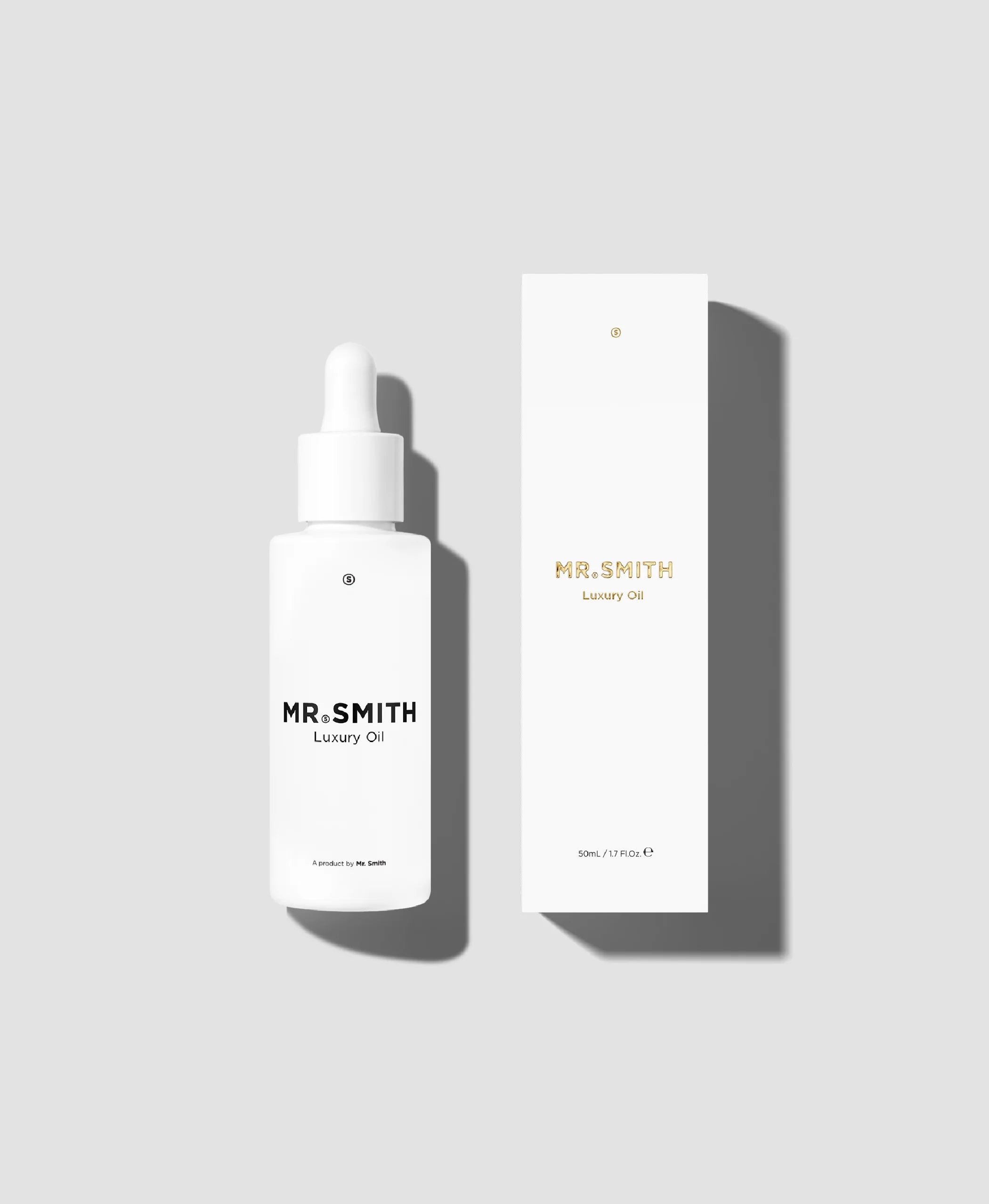 MR. SMITH luxury oil bottle and packaging on a white background