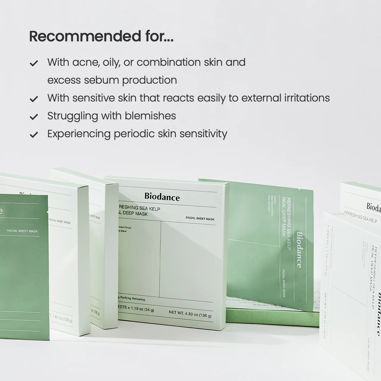 Biodance facial sheet mask packaging with text on a white background