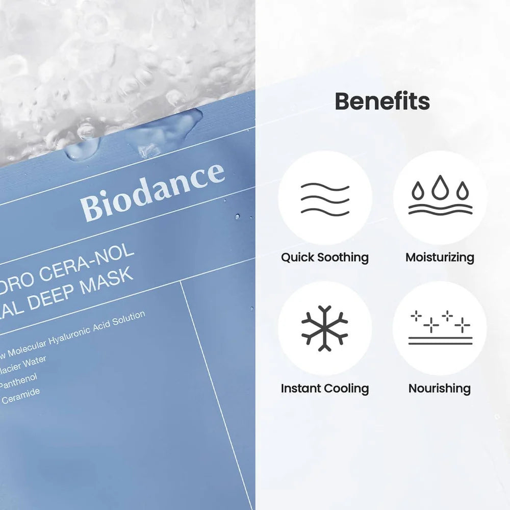 Biodance facial deep mask with benefits listed on a white background