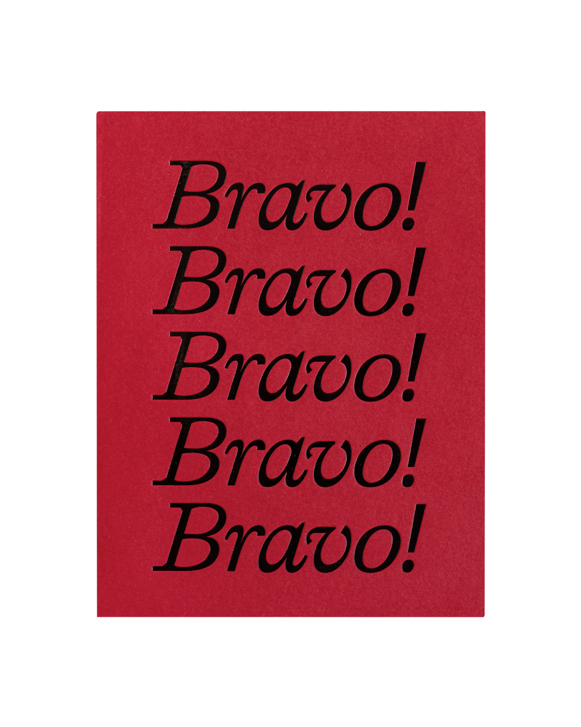 Red card with black text repeating 'Bravo!' on a white background