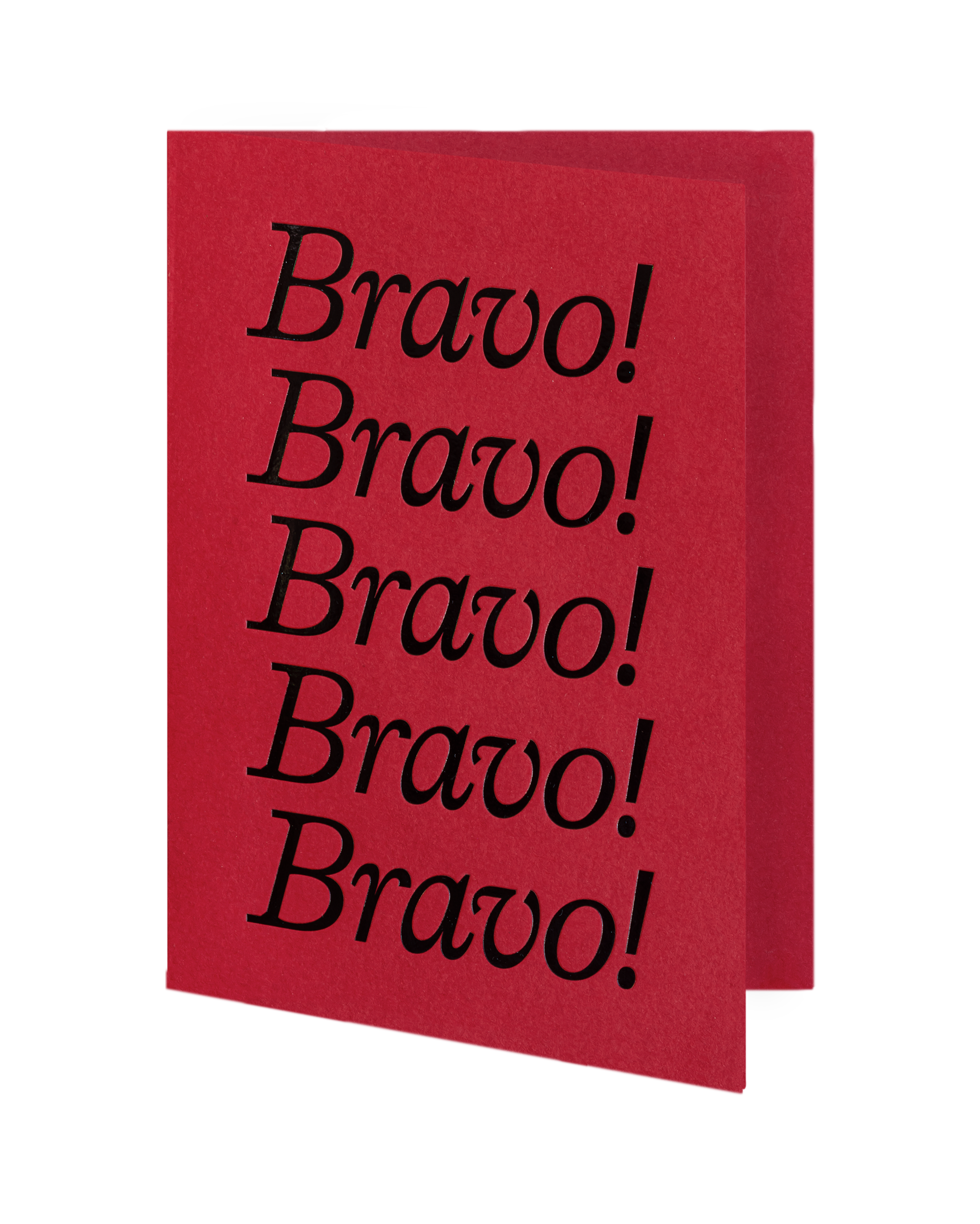 Red card with 'Bravo! Bravo!' text in black on a white background