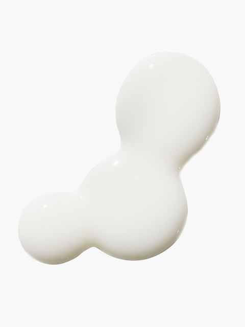 A glossy, three-bulb droplet-shaped cosmetic product, resembling a cream or gel drop, in a solid off-white color, set against a plain white background.