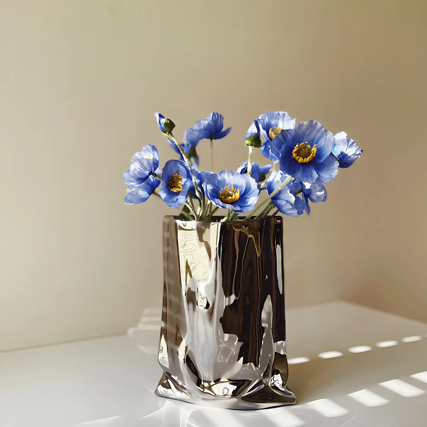 Paper Bag Ceramic Vase - Silver "Le Papier"