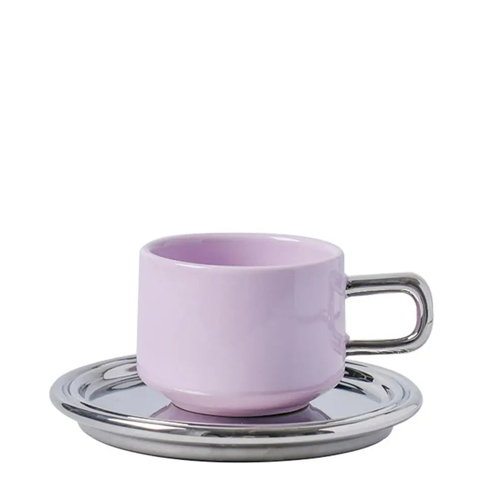 Ceramic Mug Set "Deux" - Purple Mug & Mirror Saucer