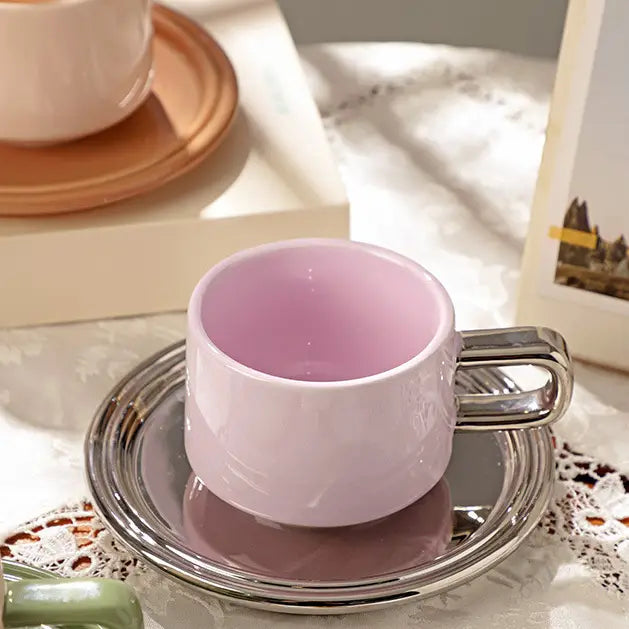 Ceramic Mug Set "Deux" - Purple Mug & Mirror Saucer