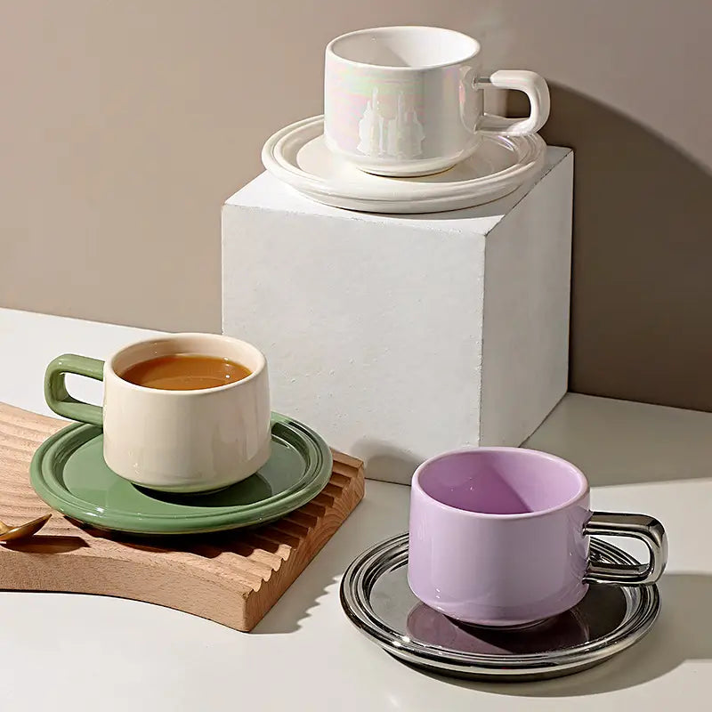 Ceramic Mug Set "Deux" - Purple Mug & Mirror Saucer