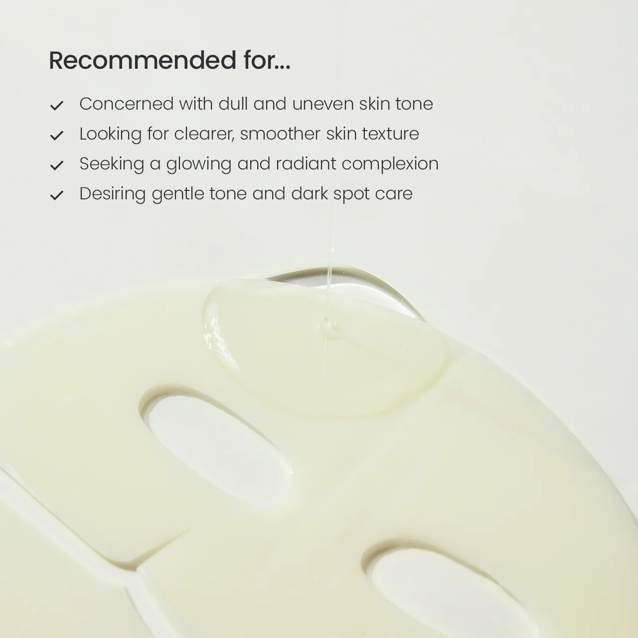 Product with text indicating its use for skin concerns on a light background